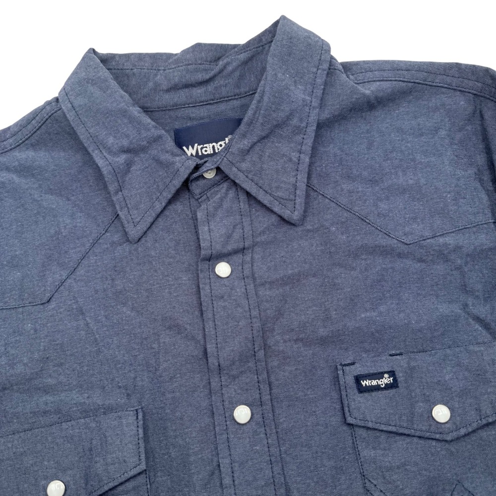 Wrangler Western Shirt‎ Men XL Blue Chambray Button Up Cowboy Pearl Snap